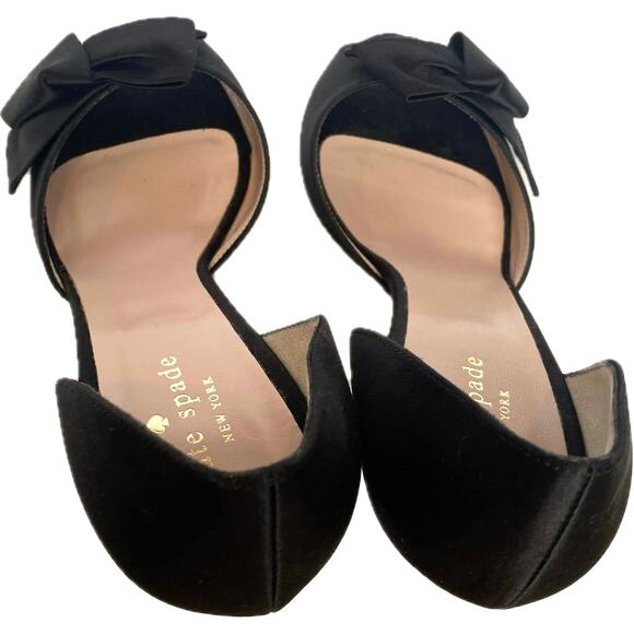 KATE SPADE NY Sala Glitter Heel D'Orsay Pumps SZ 9.5 Black Satin Peep Toe Formal - Picture 8 of 10